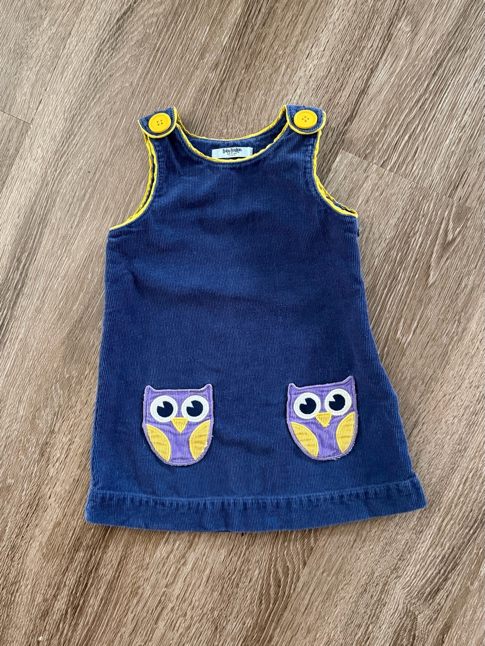Baby Boden 12-18 months Blue Owl Pocket Corduroy Dress Fall Winter Mini Boden
